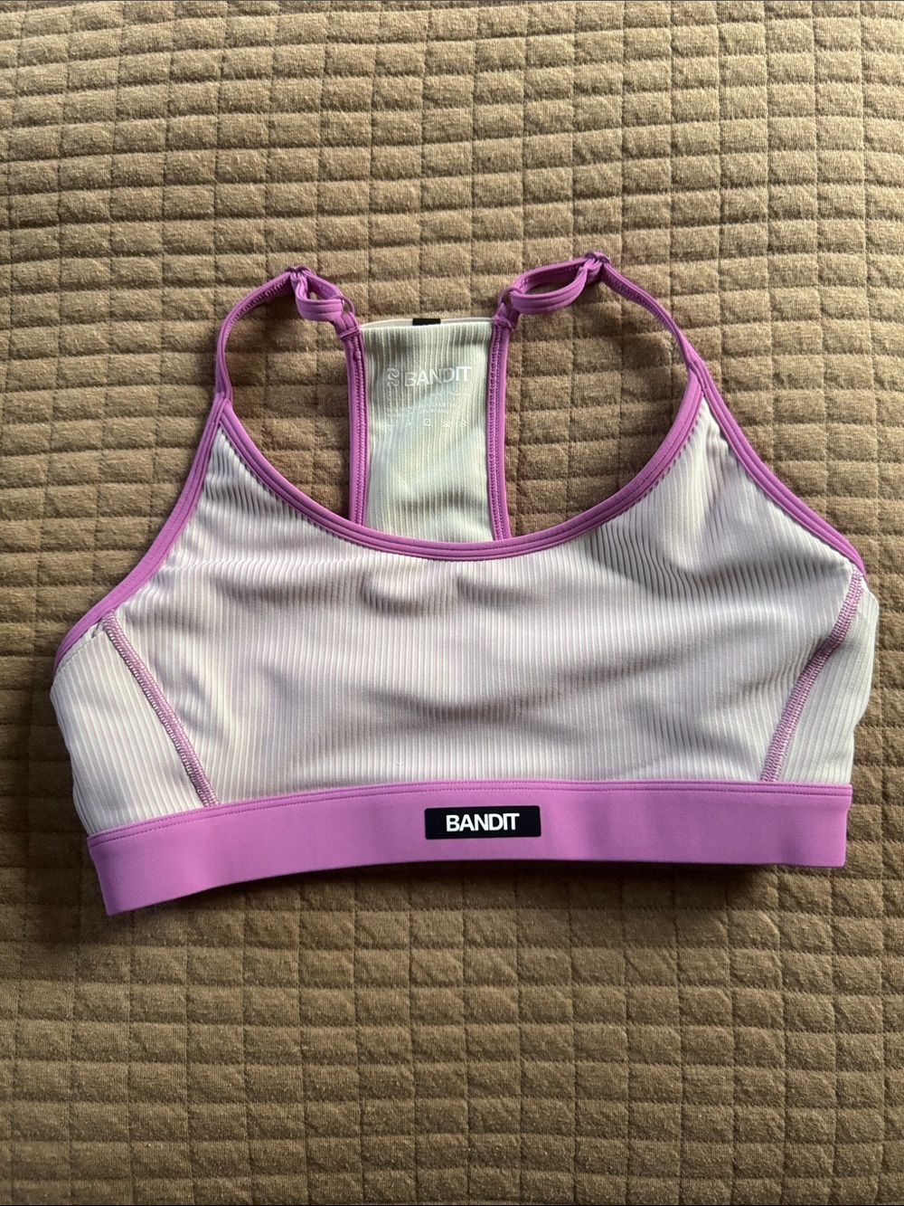 Bandit Striped Cadence Strappy Run Bra in Plaster/Orchid